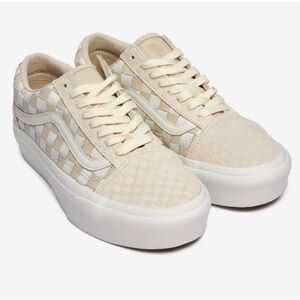 Vans Old Skool Platform Woven Leather Size 10.5 - Beige and Cream